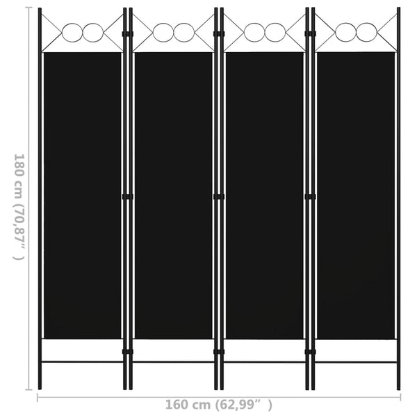 Schwarzer Raumteiler Yener 160x180cm (4-teilig)