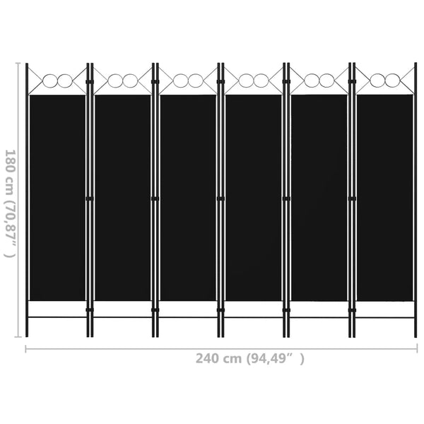 Schwarzer 6-teiliger Raumteiler Yener 240x180cm
