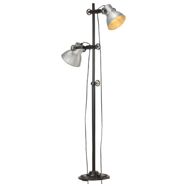 Silberne Stehlampe Yang (mit 2 Lampenschirmen E27 Gusseisen)