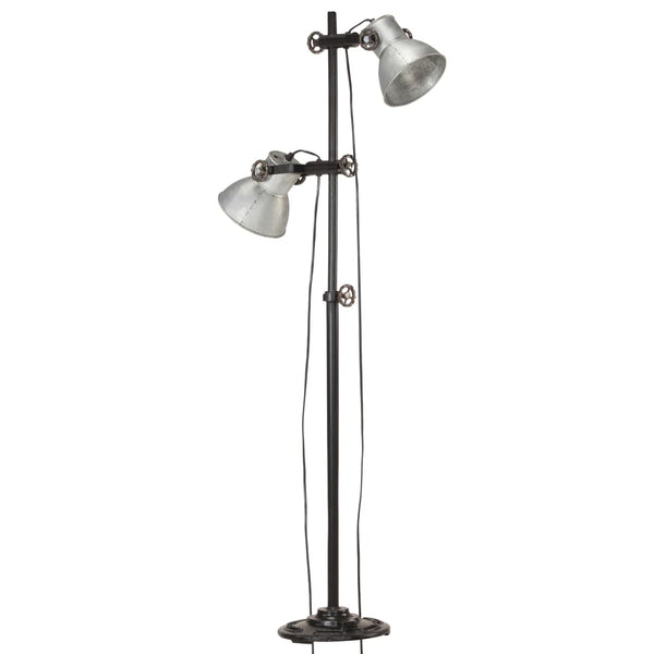 Silberne Stehlampe Yang (mit 2 Lampenschirmen E27 Gusseisen)