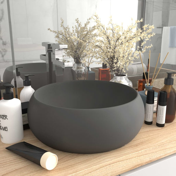 Matte dunkelgraues Luxus-Waschbecken, rund Atlantis 40x15cm (Keramik)