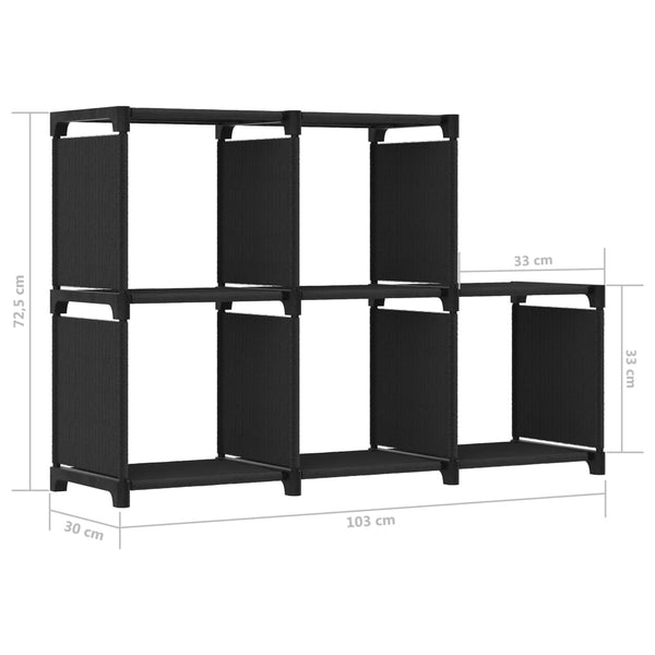 Schwarzes Präsentationsregal Francel 103x30x72,5cm (5 Würfel, Stoff)