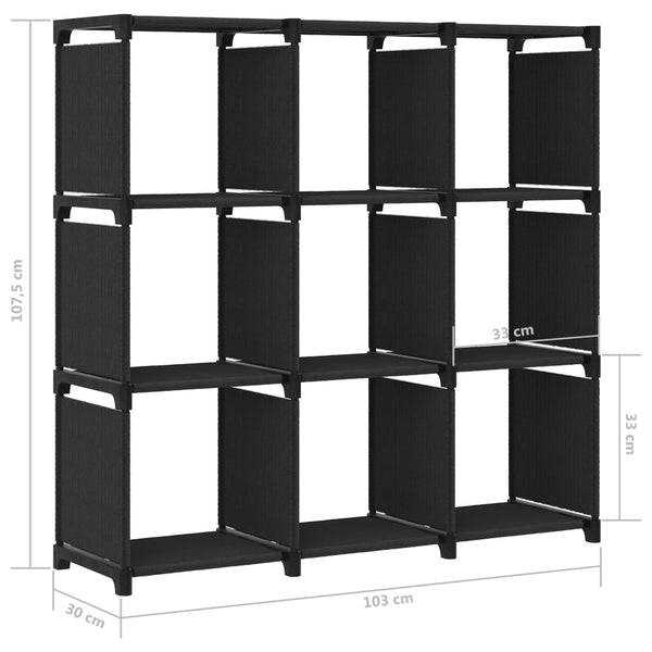 Schwarzes Würfel-Präsentationsregal Francel 103x30x107,5cm (Stoff)