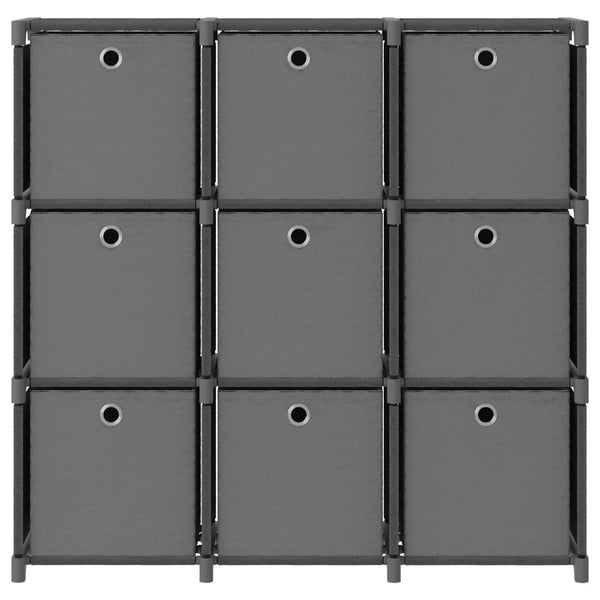 Graues Regal mit 9 Fächern + Schubladen Francel 103x30x107,5cm (Stoff)