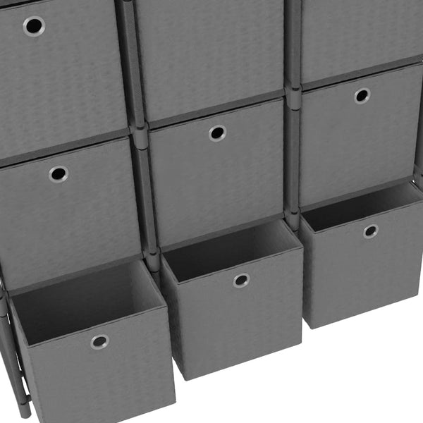 Graues Regal mit 9 Fächern + Schubladen Francel 103x30x107,5cm (Stoff)
