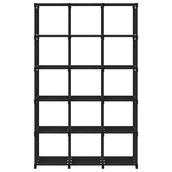 Schwarzes Präsentationsregal Francel 103x30x175,5cm (15 Fächer, Stoff)