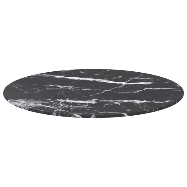 Schwarze Tischplatte Edvina Ø60x0,8cm (gehärtetes Glas mit Marmormuster)