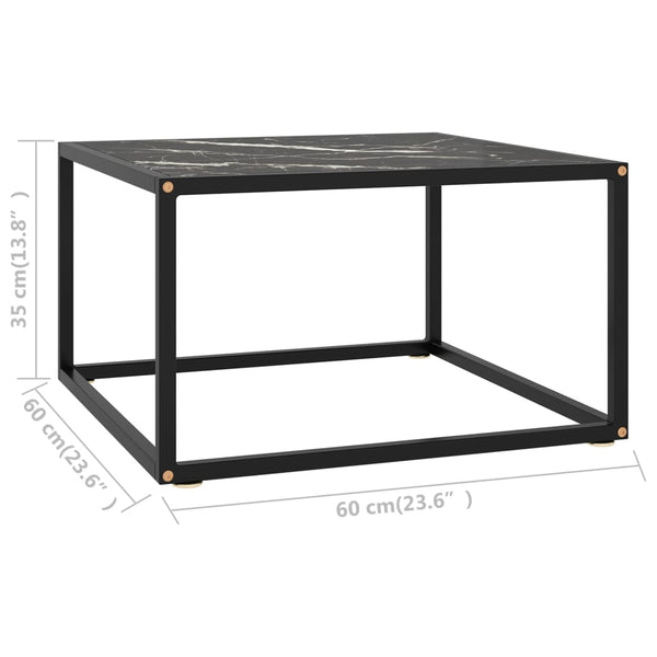 Schwarzer Couchtisch Aurora 60x60x35cm (mit schwarzer Marmorglasplatte)