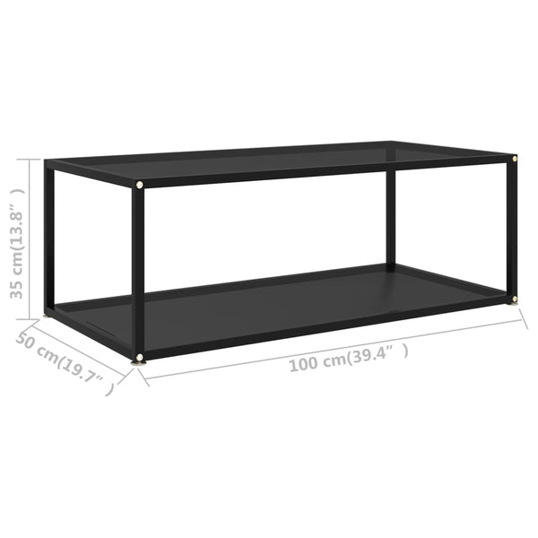 Schwarzer Couchtisch Anidor 100x50x35cm (gehärtetes Glas)
