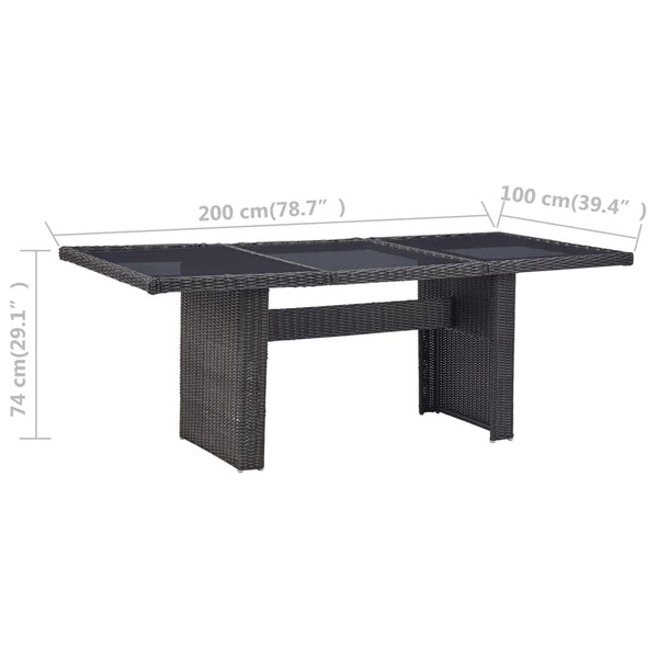 Schwarzer Gartentisch Blaze 200x100x74cm (Glas und Polyrattan)
