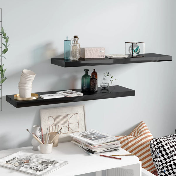 Schwarze schwebende Wandregale Chan 90x23,5x3,8cm (2 Stück Hochglanz MDF)