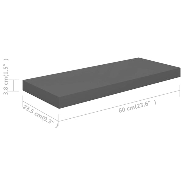 Graue schwebende Wandregale Chan 60x23,5x3,8cm (2 St. Hochglanz-MDF)