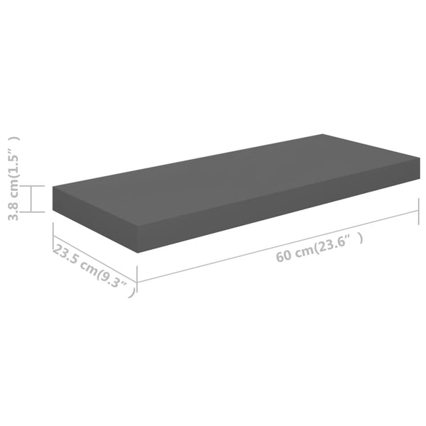 Schweberegal Chan 60x23,5x3,8cm, grau (4 Stk., hochglanz MDF)