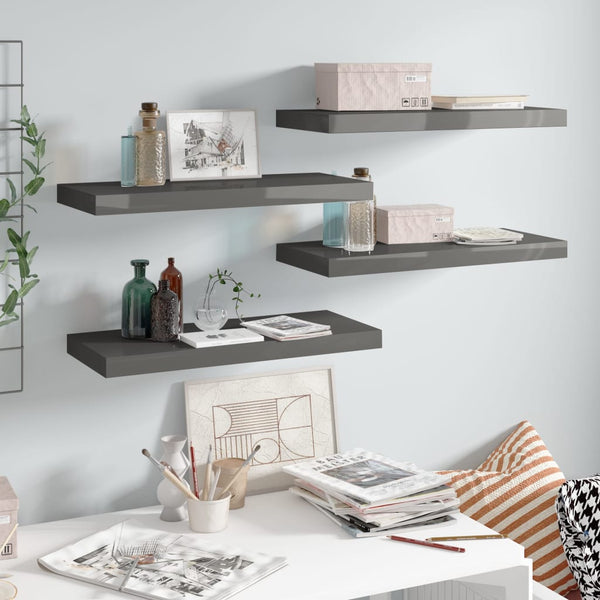 Schweberegal Chan 60x23,5x3,8cm, grau (4 Stk., hochglanz MDF)