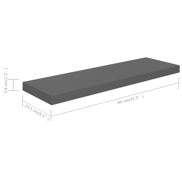 Schwebendes graues Wandregal Chan 80x23,5x3,8 cm (MDF)