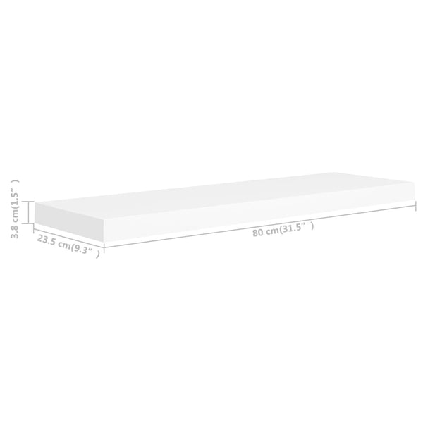 Weiße schwebende Wandregale Chan 80x23,5x3,8cm (2 Stück MDF)