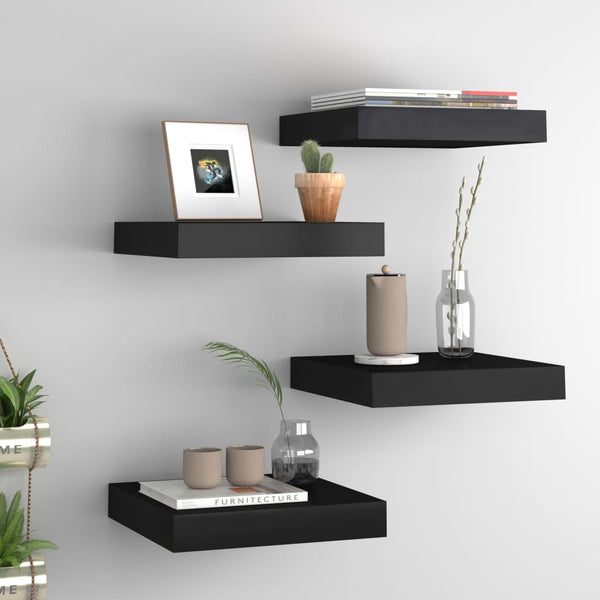 Schwarze schwebende Wandregale Chan 23x23,5x3,8cm (4 Stück MDF)