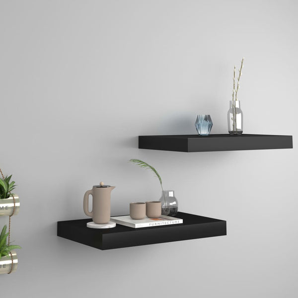 Schwarze schwimmende Wandregale Chan 40x23x3,8cm (2er-Set MDF)