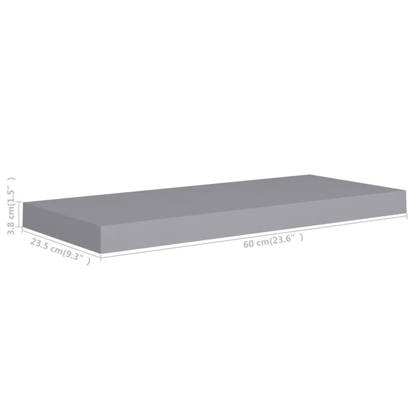 Schwebende Wandregale Chan Grau 60x23,5x3,8cm (4 Stück MDF)