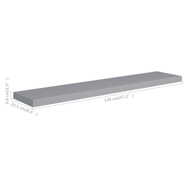 Wandregal Chan Grau schwebend 120x23,5x3,8cm (MDF)