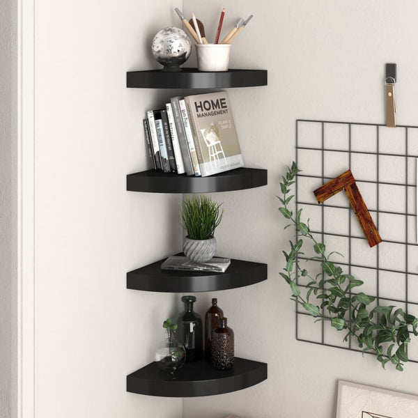 Gopsa schwarze schwebende Eckregale 25x25x3,8cm (4 Stück MDF)