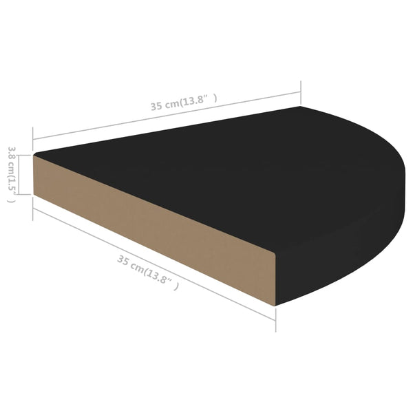 Schwarzes schwimmendes Eckregal Gopsa 35x35x3,8cm (MDF)