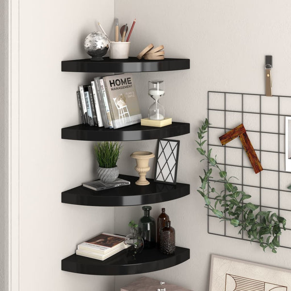 Gopsa schwebende Eckregale 35x35x3,8cm schwarz (4 Stück MDF)