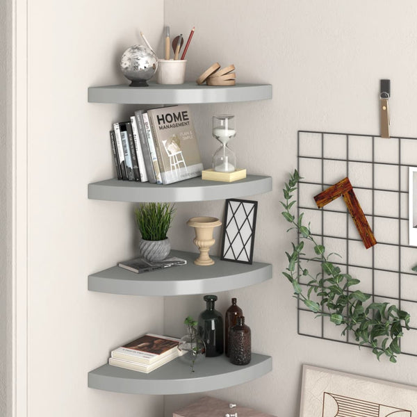 Gopsa graue schwebende Eckregale 35x35x3,8cm (4 Stk. MDF)