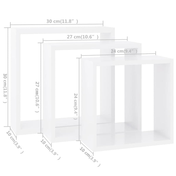 Viser Wandwürfelregale (3 Stück, weißes MDF)