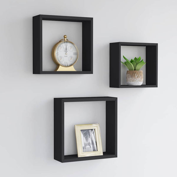 Wandwürfelregale Viser, schwarz (3 Stück MDF)
