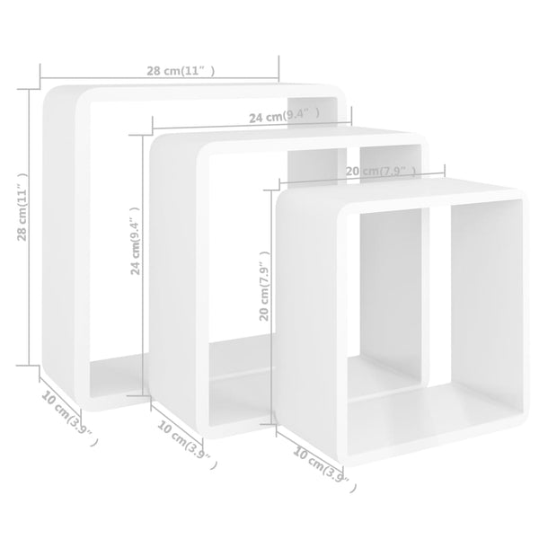 Wandregal Würfel Viser (3 Stk., MDF, weiß)
