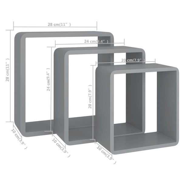Graue Wandwürfelregale (3 Stk., MDF)