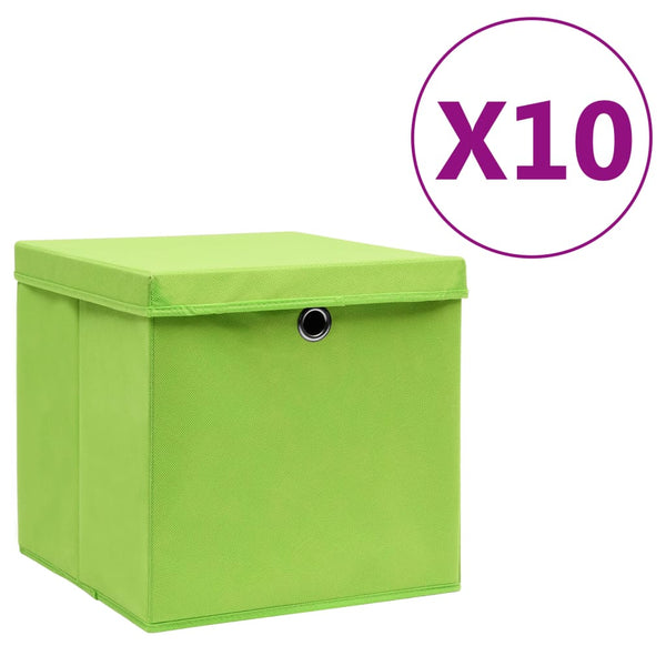 Grüne Aufbewahrungsboxen mit Deckel Cheta 28x28x28cm (10 Stk.)