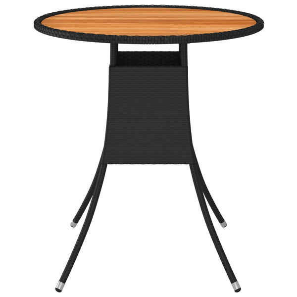 Schwarzer Esstisch für den Außenbereich Micandra Ø 70 cm (Polyrattan und Akazienholz)