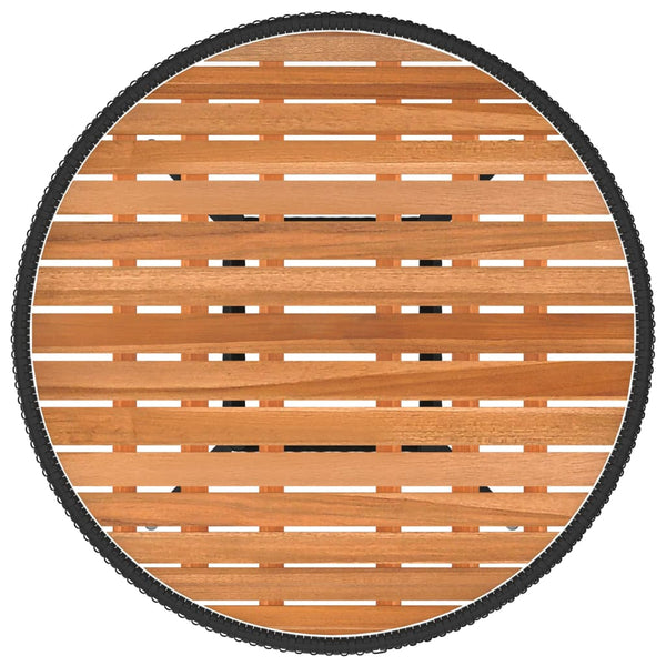 Schwarzer Esstisch für den Außenbereich Micandra Ø 70 cm (Polyrattan und Akazienholz)