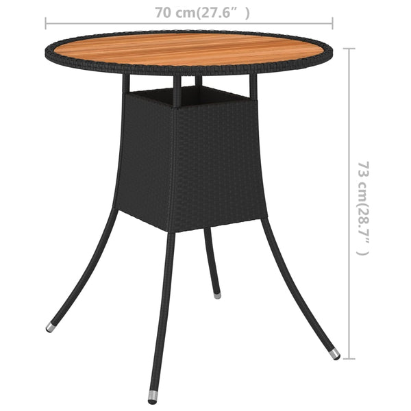 Schwarzer Esstisch für den Außenbereich Micandra Ø 70 cm (Polyrattan und Akazienholz)