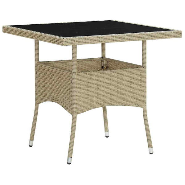 Beiger Esstisch für den Außenbereich Subtire (Polyrattan und Glas)