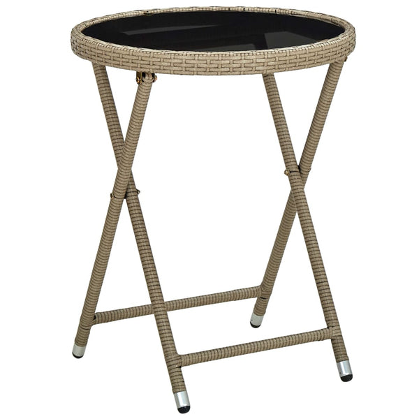Beiger Teetisch Nun 60cm (Polyrattan und gehärtetes Glas)