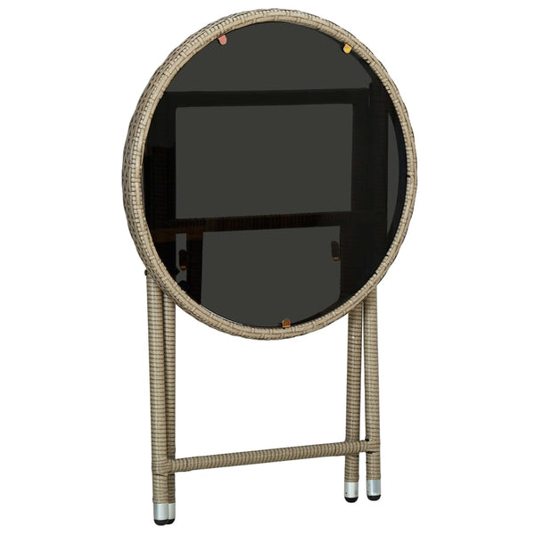 Beiger Teetisch Nun 60cm (Polyrattan und gehärtetes Glas)