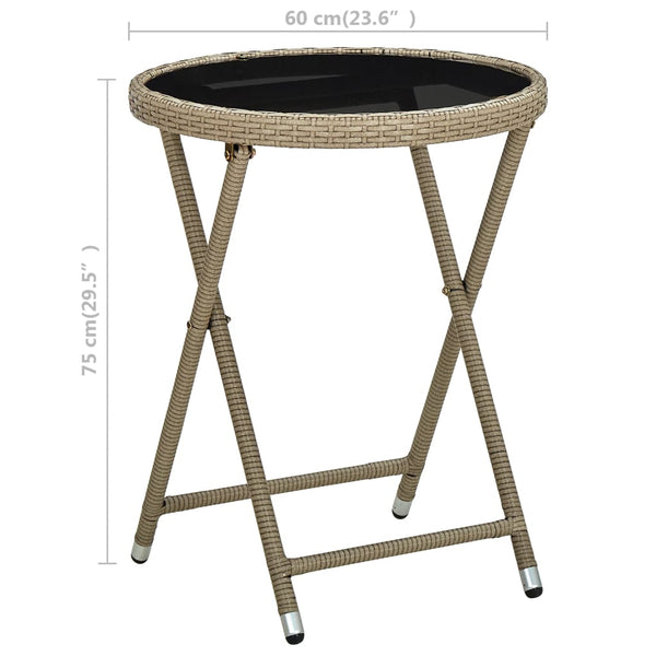 Beiger Teetisch Nun 60cm (Polyrattan und gehärtetes Glas)