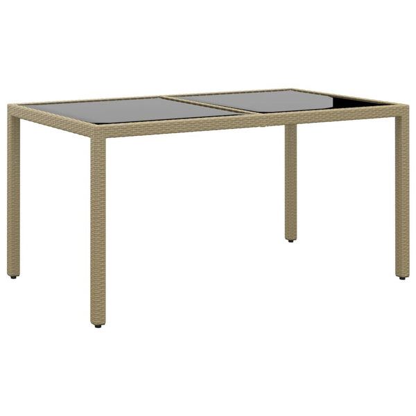 Beiger Gartentisch Marisela 150x90x75cm (Hartglas und Polyrattan)