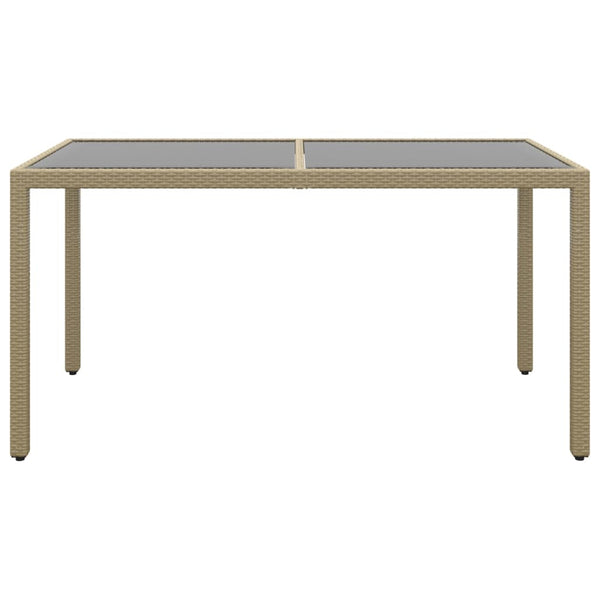 Beiger Gartentisch Marisela 150x90x75cm (Hartglas und Polyrattan)