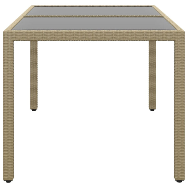 Beiger Gartentisch Marisela 150x90x75cm (Hartglas und Polyrattan)