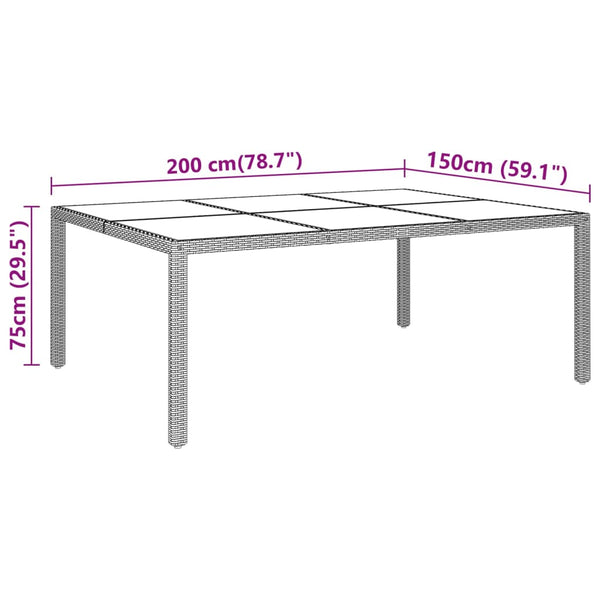 Beiger Gartentisch Fluturas 200x150x75cm (Gehärtetes Glas/Polyrattan)