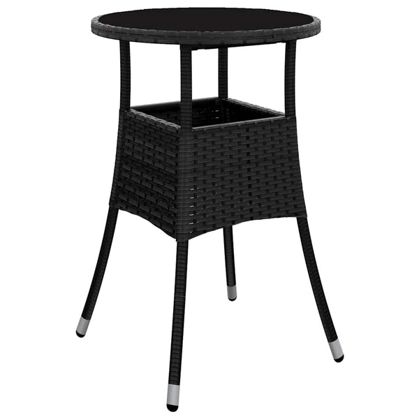 Schwarzer Gartentisch Florena Ø60x75cm (Gehärtetes Glas und Polyrattan)