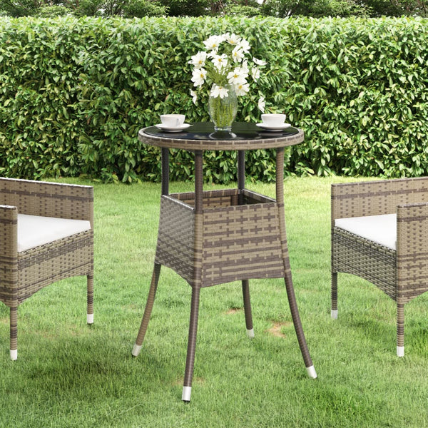 Grauer Gartentisch Florena Ø60x75cm (gehärtetes Glas und Polyrattan)