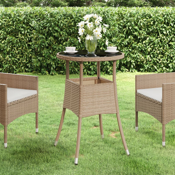 Beiger Gartentisch Florena Ø60x75cm (gehärtetes Glas und Polyrattan)