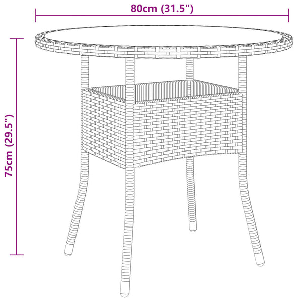 Brauner Gartentisch Aluiza Ø80x75cm (Gehärtetes Glas und Polyrattan)
