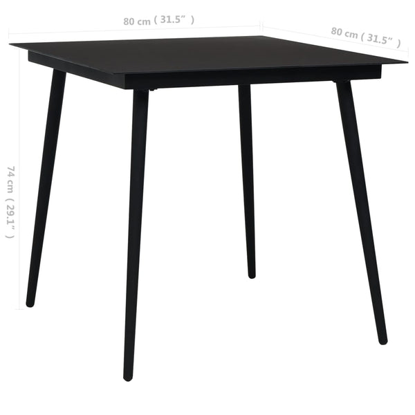 Schwarzer Gartentisch Temocin 80x80x74cm (Stahl und Glas)