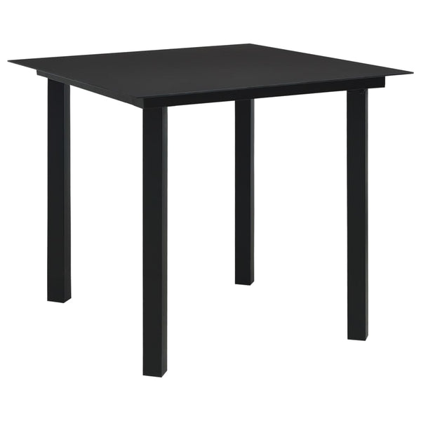 Musta puutarhan ruokapöytä Abbowd 80x80x74cm (teräs ja lasi)